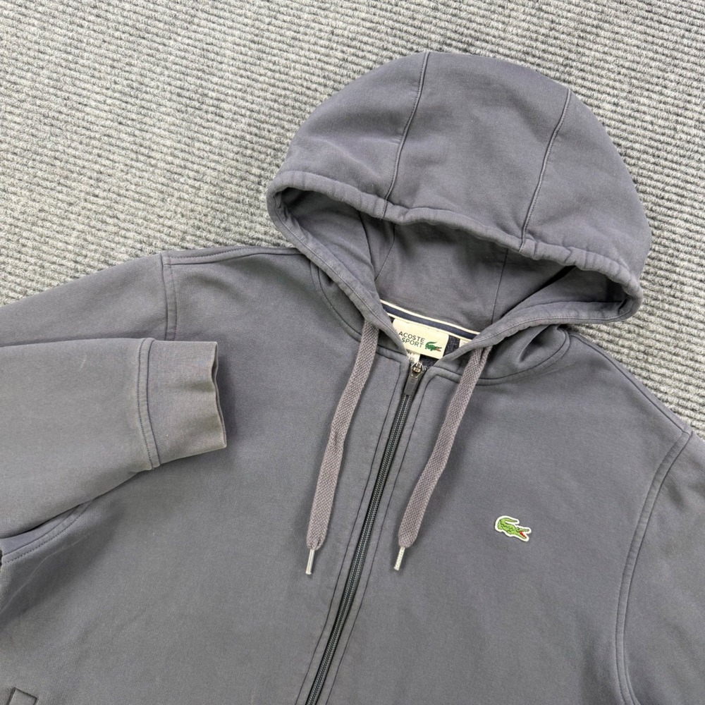 Lacoste Sport Mens XXL Full Zip Hoodie Gray Fleece Sweatshirt Hoodie 2XL